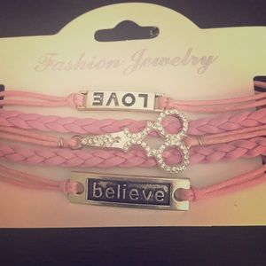 Lot of 3 - pink hairstylist scissor love bracelet